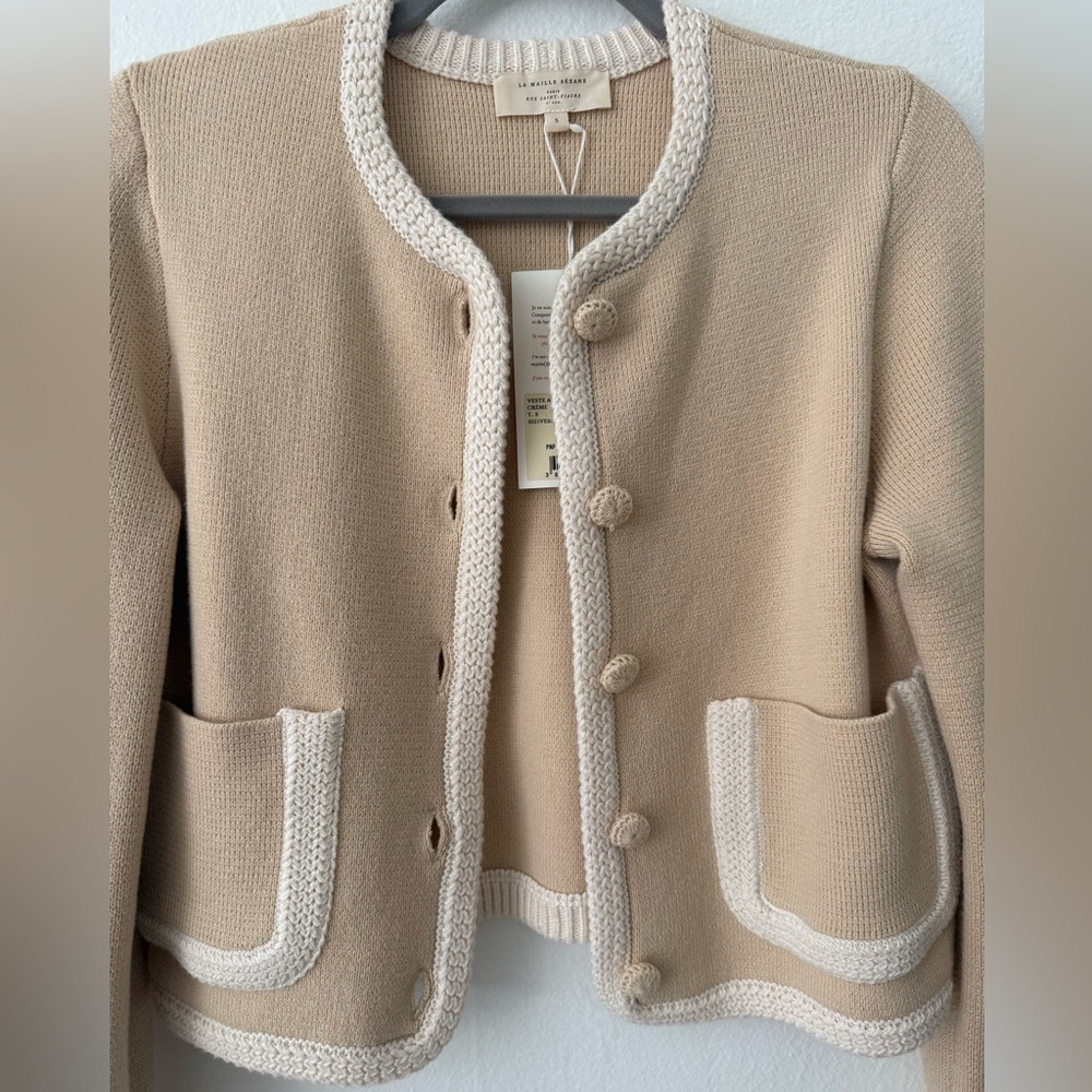 NWT Sezane auguste beige cream cardigan jacket - Picture 2 of 4